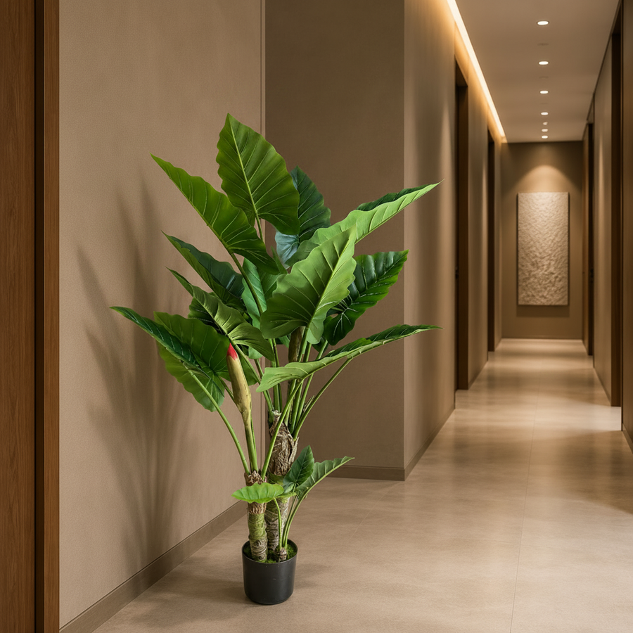 Plantă Artificială Tip Alocasia, 3 tulpini, 160 cm, Verde