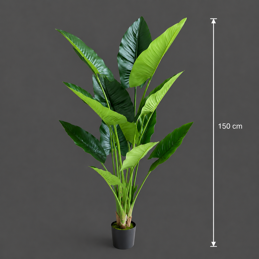 Plantă Artificială Tip Alocasia, 12 frunze, 150 cm, Verde