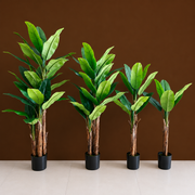 Planta Artificială Copac Tip Bananier, 140 cm, 3 tulpini, 11 frunze, Verde, cu Ghiveci