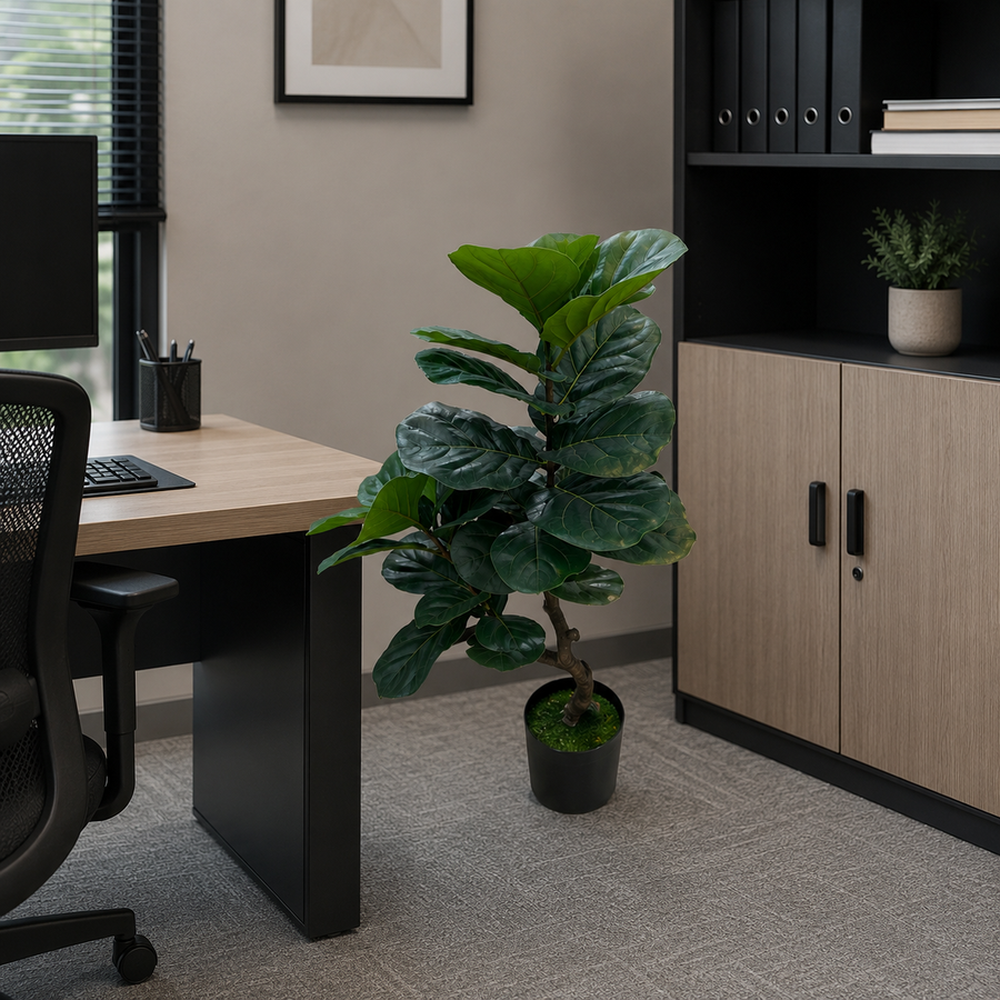 Planta Artificială Copac Tip Ficus, 2 Ramuri, 100 cm, Verde, cu Ghiveci