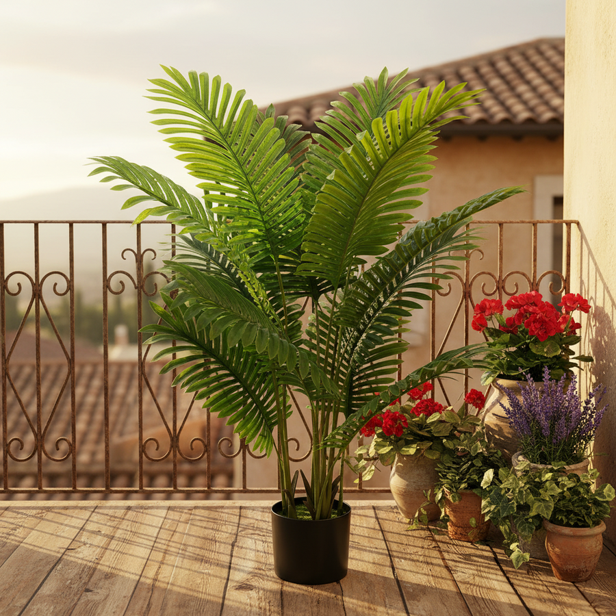 Plantă Artificială Tip Palmier Areca, 12 frunze, 120 cm, Verde