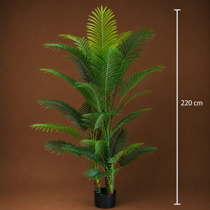 Planta Artificială Copac Tip Palmier Kentia, 3 tulpini, 17 frunze, 220 cm, Verde, cu Ghiveci