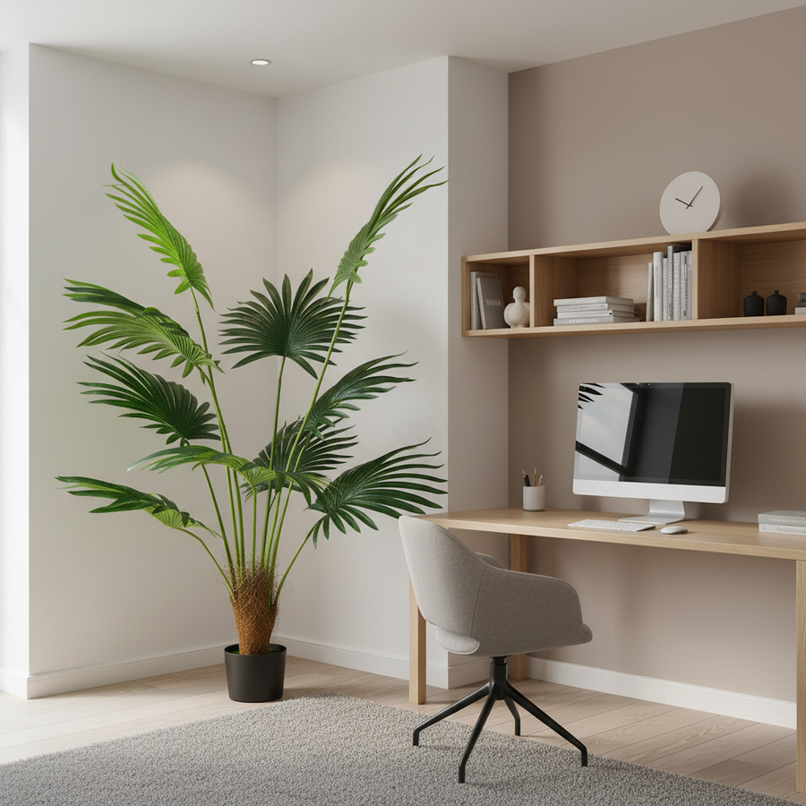 Plantă Artificială Tip Palmier Livistona Evantai, 10 frunze, 160 cm, Verde