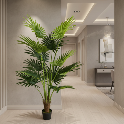 Plantă Artificială Tip Palmier Livistona Evantai, 12 frunze, 180 cm, Verde
