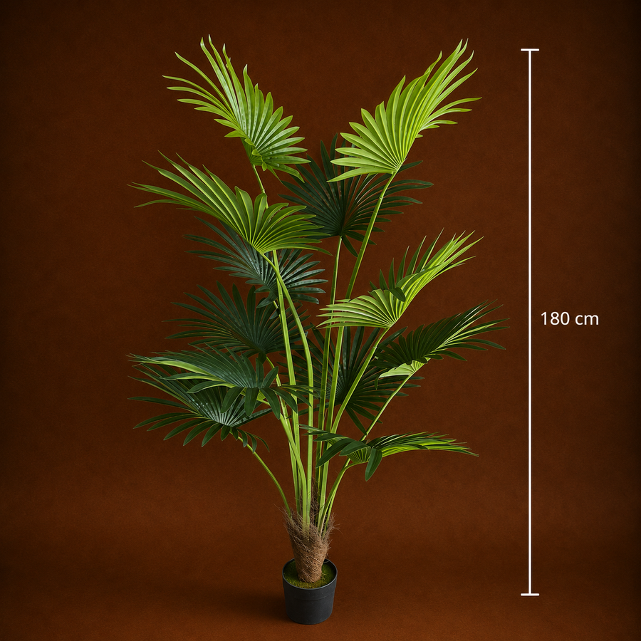 Plantă Artificială Tip Palmier Livistona Evantai, 12 frunze, 180 cm, Verde