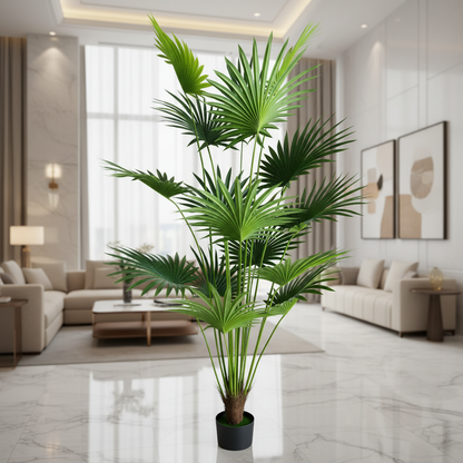 Plantă Artificială Tip Palmier Livistona Evantai, 15 frunze, 200 cm, Verde