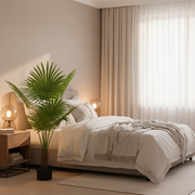 Plantă Artificială Tip Palmier Livistona Evantai, 5 frunze, 120 cm, Verde