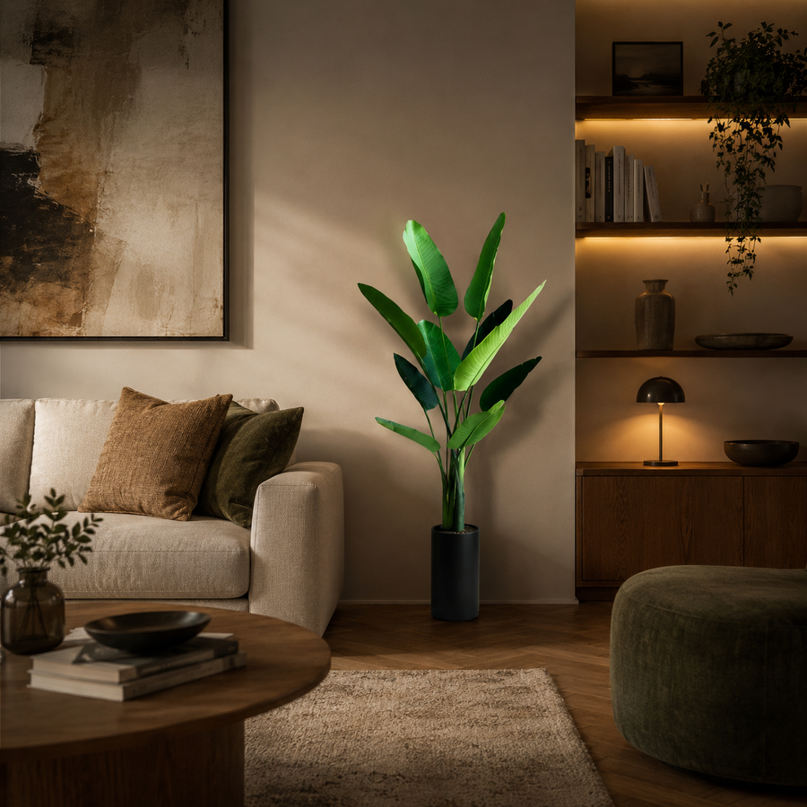 Plantă Artificială Tip Strelitzia Nicolai(Pasărea Paradisului), 150 cm, 10 frunze, Verde