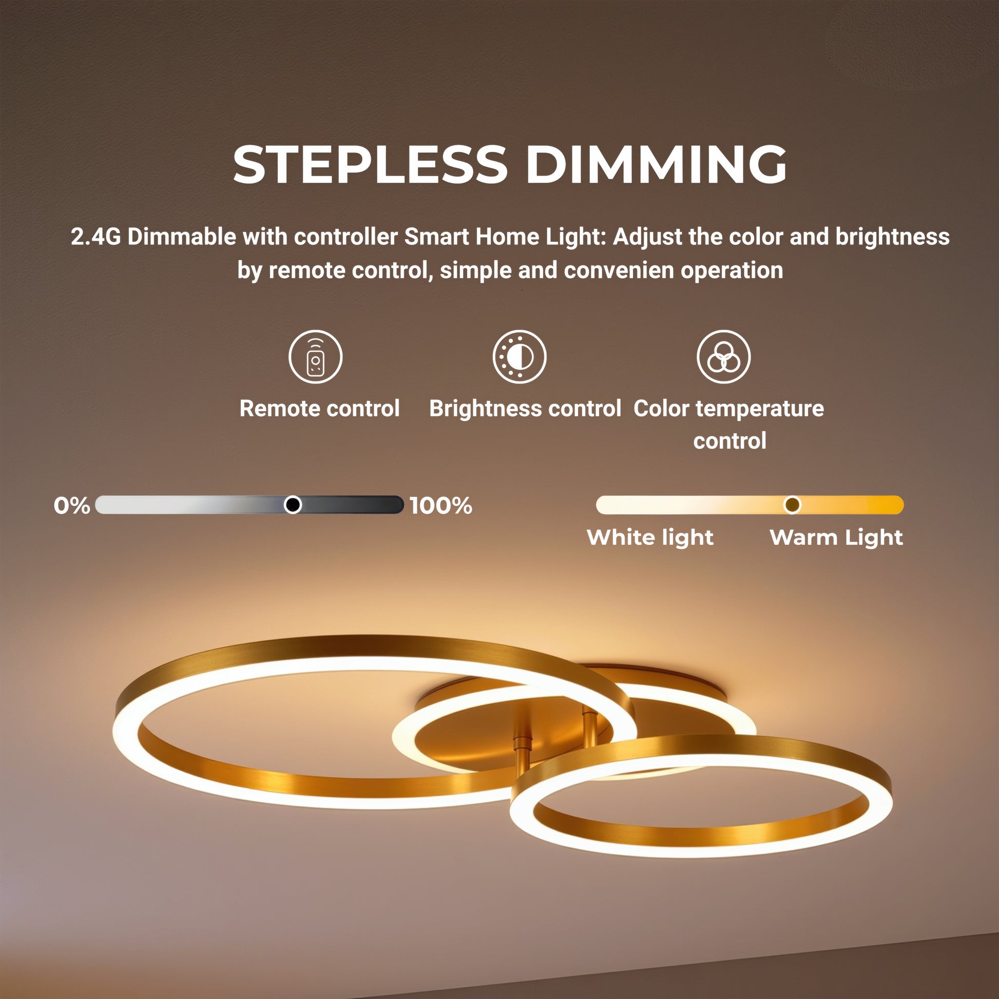 Lustra LED cu telecomanda RINOVA 66W, 2 Cercuri, lumina Rece/Calda/Neutra, Dimabila, Auriu Lucios Lustre LED cu Telecomanda Default Title Alessandro Design