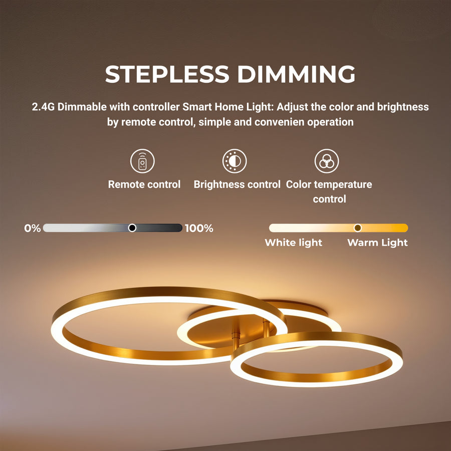 Lustra LED cu telecomanda RINOVA 66W, 2 Cercuri, lumina Rece/Calda/Neutra, Dimabila, Auriu Lucios Lustre LED cu Telecomanda Default Title Alessandro Design
