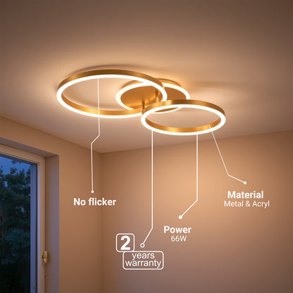 Lustra LED cu telecomanda RINOVA 66W, 2 Cercuri, lumina Rece/Calda/Neutra, Dimabila, Auriu Lucios Lustre LED cu Telecomanda Default Title Alessandro Design