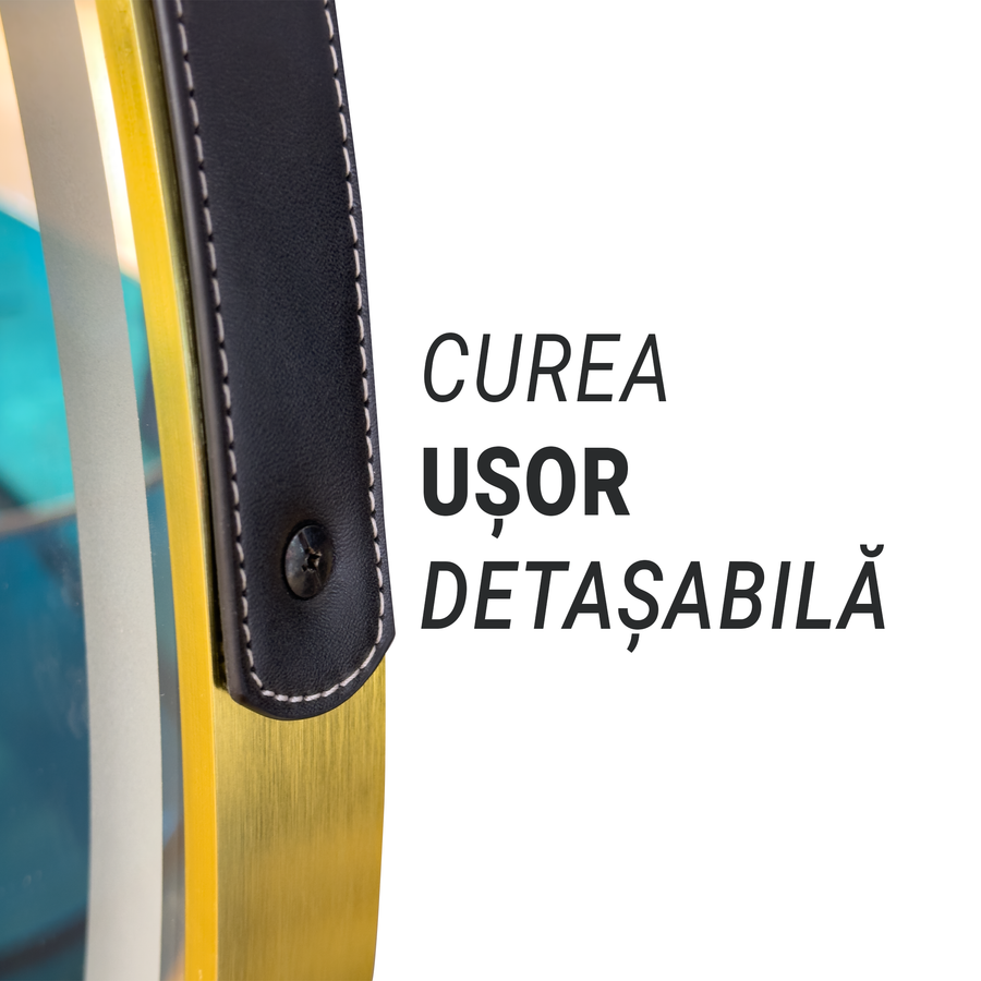 Oglinda LED Rotunda, 60cm, Celeste Royale Gold Eleve MotionGlow Marcello, Sistem Dezaburire, Ceas & Termometru, Dimabila, Curea Detasabila Oglinzi Marcello Default Title Alessandro Design