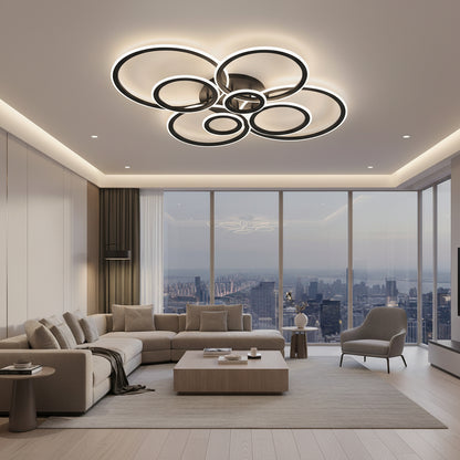 Lustra LED cu telecomanda BETTY 127W, 8 Cercuri, lumina Rece/Calda/Neutra, Dimabila, Negru Lustre LED cu Telecomanda Default Title Alessandro Design