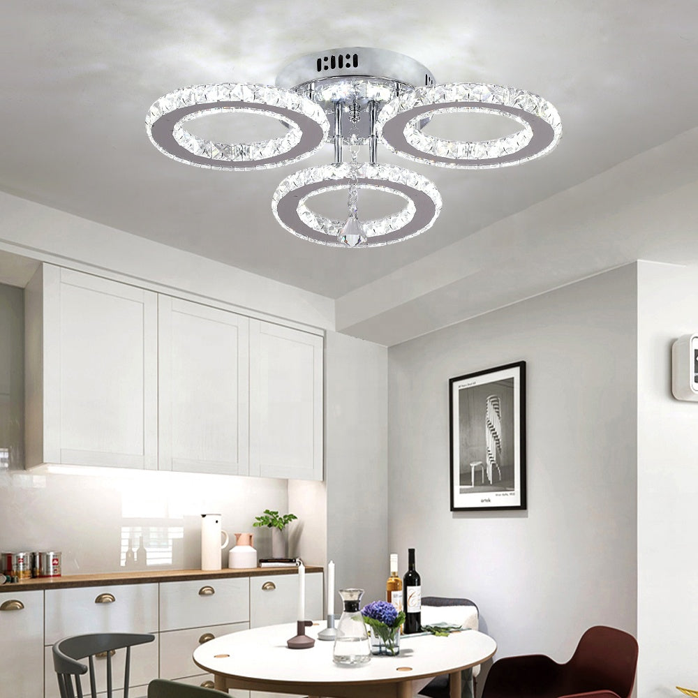 Lustra LED cu telecomanda si cristal ALANUBIS 40W, 3 Cercuri, lumina Rece/Calda/Neutra, Dimabila, Crom Lucios Lustre LED Cristal Default Title Alessandro Design
