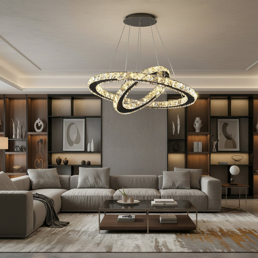 Lustra LED cu telecomanda si cristal PRISM LUMINIS 58W, 2 Cercuri, lumina Rece/Calda/Neutra, Dimabila, Crom si Alb, Inaltime Reglabila Lustre LED cu Telecomanda Default Title Alessandro Design