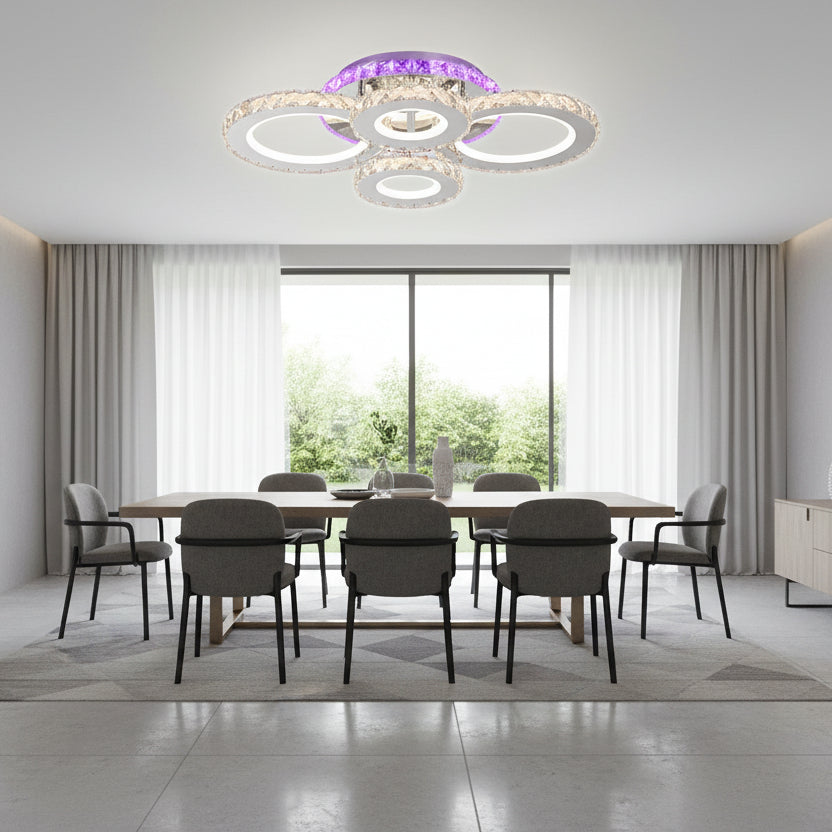 Lustra LED cu telecomanda si cristal NOVA ROTONDA RGB 82W, 4 Cercuri, lumina Rece/Calda/Neutra, Dimabila, Crom Lustre LED & Cristale Default Title Alessandro Design