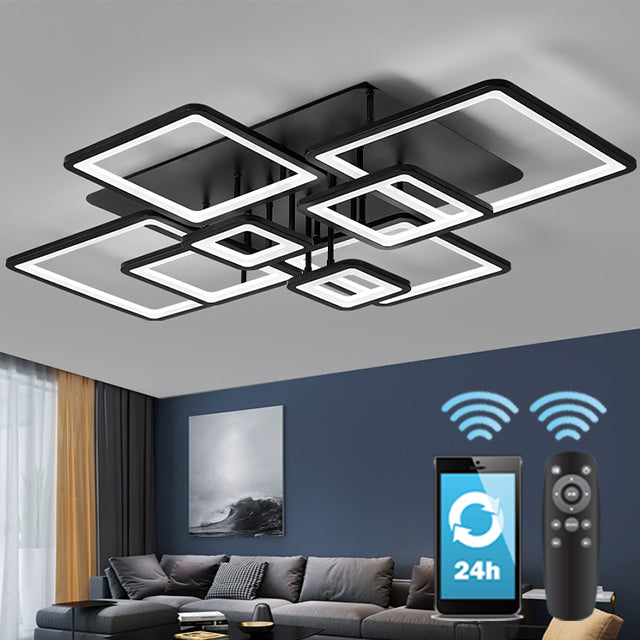 Lustra LED cu telecomanda ELLA 186W, 8 Patrate, lumina Rece/Calda/Neutra, Dimabila, Negru Lustre LED cu Telecomanda Default Title Alessandro Design