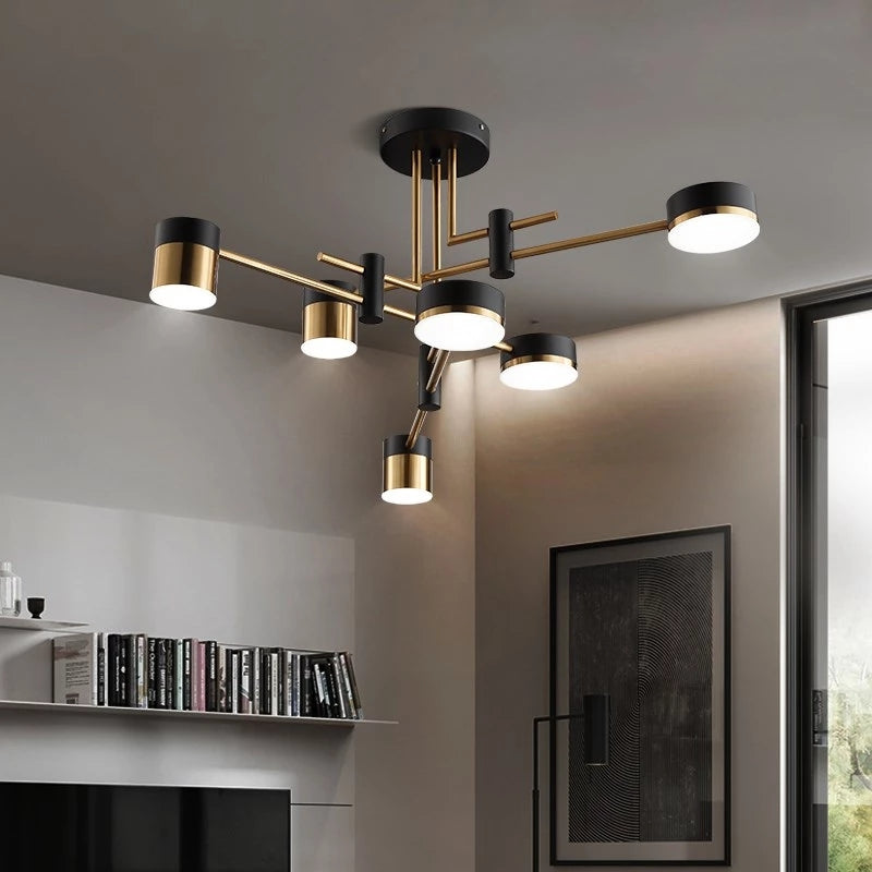 Lustra LED Moderna Ionitus 72W Negru si Auriu, Brate, Lumina Calda/Neutra/Rece 3000K/4000K/6000K, Metal si Acril Lustre LED cu Telecomanda Default Title Alessandro Design
