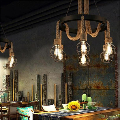 Lustra Roata LV580/6BK, 6xE27, Maro, Metal si Sfoara Lustre Vintage Default Title Alessandro Design