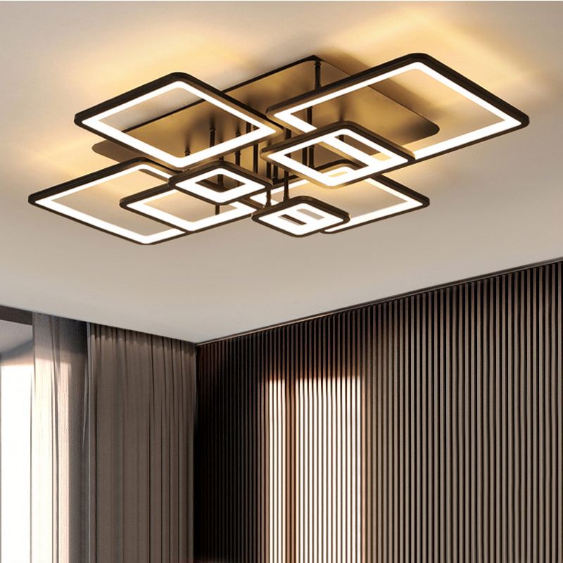 Lustra LED cu telecomanda ELLA 186W, 8 Patrate, lumina Rece/Calda/Neutra, Dimabila, Negru Lustre LED cu Telecomanda Default Title Alessandro Design