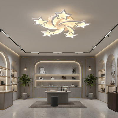 LED luster s diaľkovým ovládaním IPOMOEA 85W, 5 hviezdičiek, studené/teplé/neutrálne svetlo, stmievateľné, biela