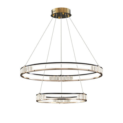 Lustra LED suspendata cu telecomanda si cristal ROGER 100W, 2 Cercuri, lumina Rece/Calda/Neutra, Dimabila, Auriu Lucios, Inaltime Reglabila Lustre LED Cristal Default Title Alessandro Design