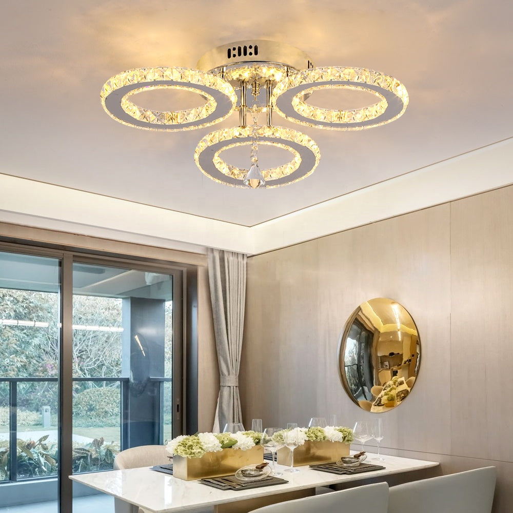 Lustra LED cu telecomanda si cristal ALANUBIS 40W, 3 Cercuri, lumina Rece/Calda/Neutra, Dimabila, Crom Lucios Lustre LED Cristal Default Title Alessandro Design