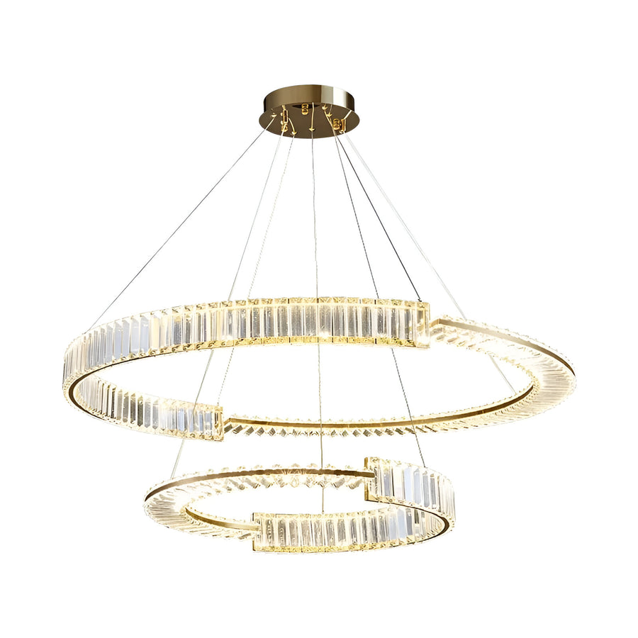 Lustra LED suspendata cu cristal PRISM REGAL 117W, 2 Cercuri, lumina Rece/Calda/Neutra, Dimabila, Auriu, Inaltime Reglabila Lustre LED Cristal Default Title Alessandro Design