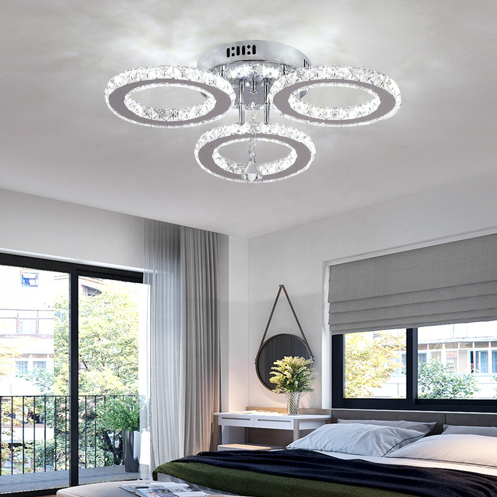 Lustra LED cu telecomanda si cristal ALANUBIS 40W, 3 Cercuri, lumina Rece/Calda/Neutra, Dimabila, Crom Lucios Lustre LED Cristal Default Title Alessandro Design
