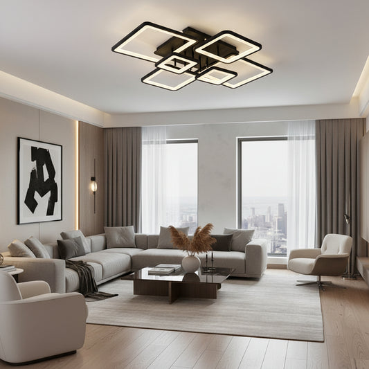 Lustra LED cu telecomanda ELLA 120W, 6 Patrate, lumina Rece/Calda/Neutra, Dimabila, Negru, Metal si Acril Lustre LED cu Telecomanda Default Title Alessandro Design