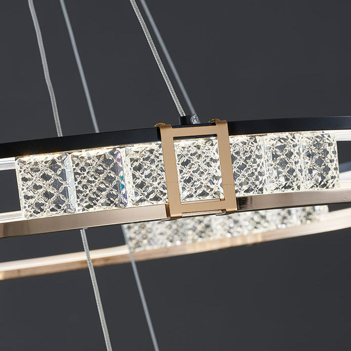 Lustra LED suspendata cu telecomanda si cristal ROGER 100W, 2 Cercuri, lumina Rece/Calda/Neutra, Dimabila, Auriu Lucios, Inaltime Reglabila Lustre LED Cristal Default Title Alessandro Design