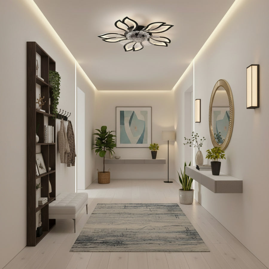 Lustra LED Ventilator ANEMO cu Telecomanda, 30W, D61cm, Lumina Rece/Neutra/Calda, Metal si Plastic, Negru