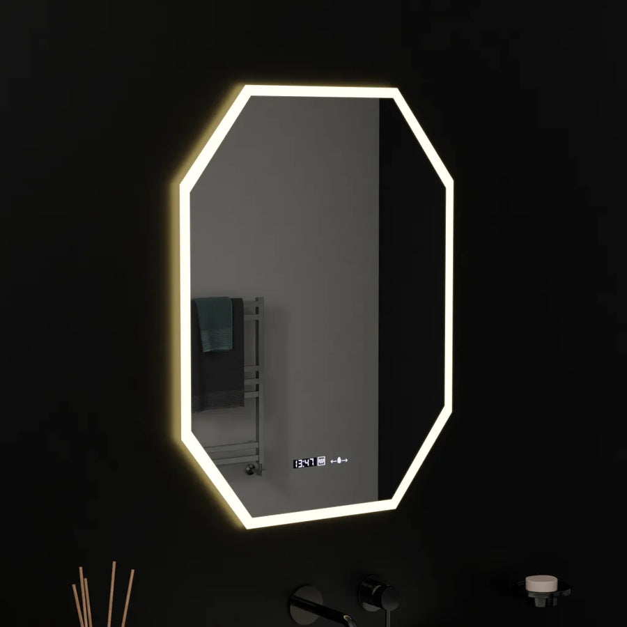 Oglinda LED Poligon, 60X80cm, Hexaluce Senzor MotionGlow Marcello, Sistem Dezaburire, Ceas & Termometru, Dimabila Oglinzi Marcello Default Title Alessandro Design