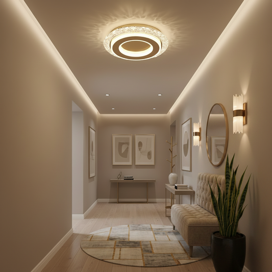 Lustra LED AGOL Petito, 29W, Diametru 20cm, Lumina Calda/Neutra/Rece, Auriu, Metal si Acril