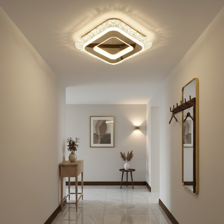 Lustra LED AGOL Petito, 29W, Dimensiune 20x20cm, Lumina Calda/Neutra/Rece, Auriu, Metal si Acril