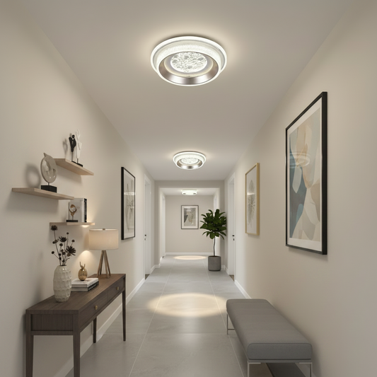 Lustra LED KALESO Petito, 37W, Diametru 24.5cm, Lumina Calda/Neutra/Rece, Alb, Metal si Cristal