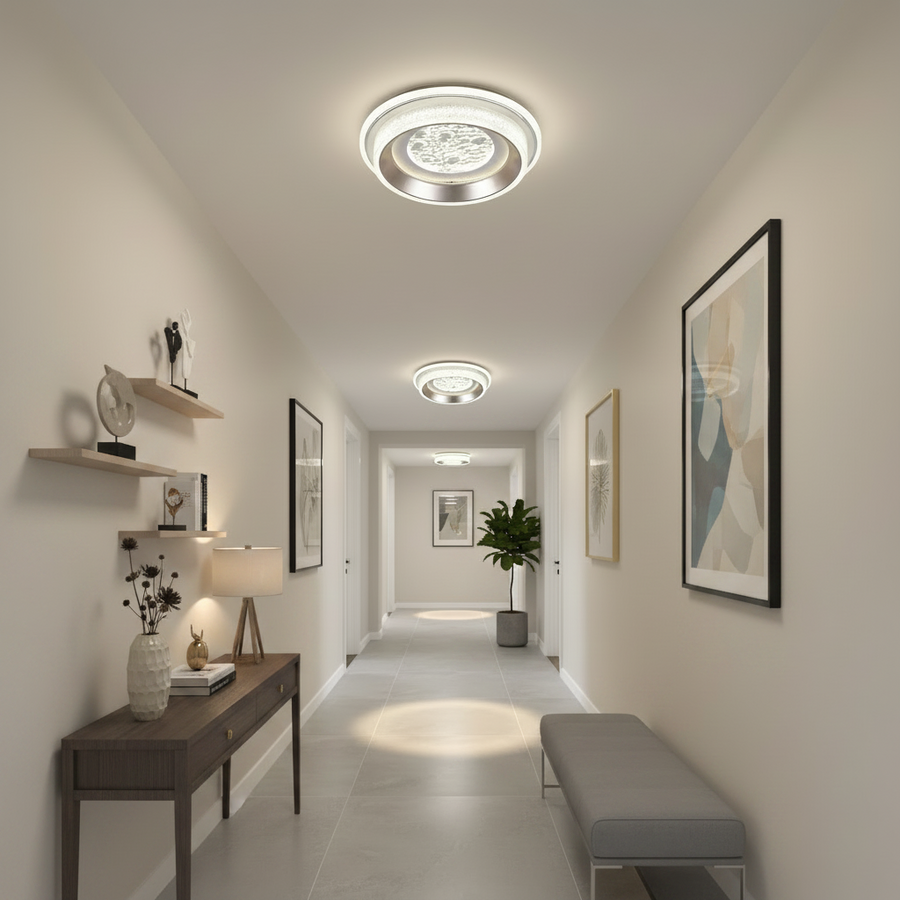 Lustra LED KALESO Petito, 37W, Diametru 24.5cm, Lumina Calda/Neutra/Rece, Alb, Metal si Cristal