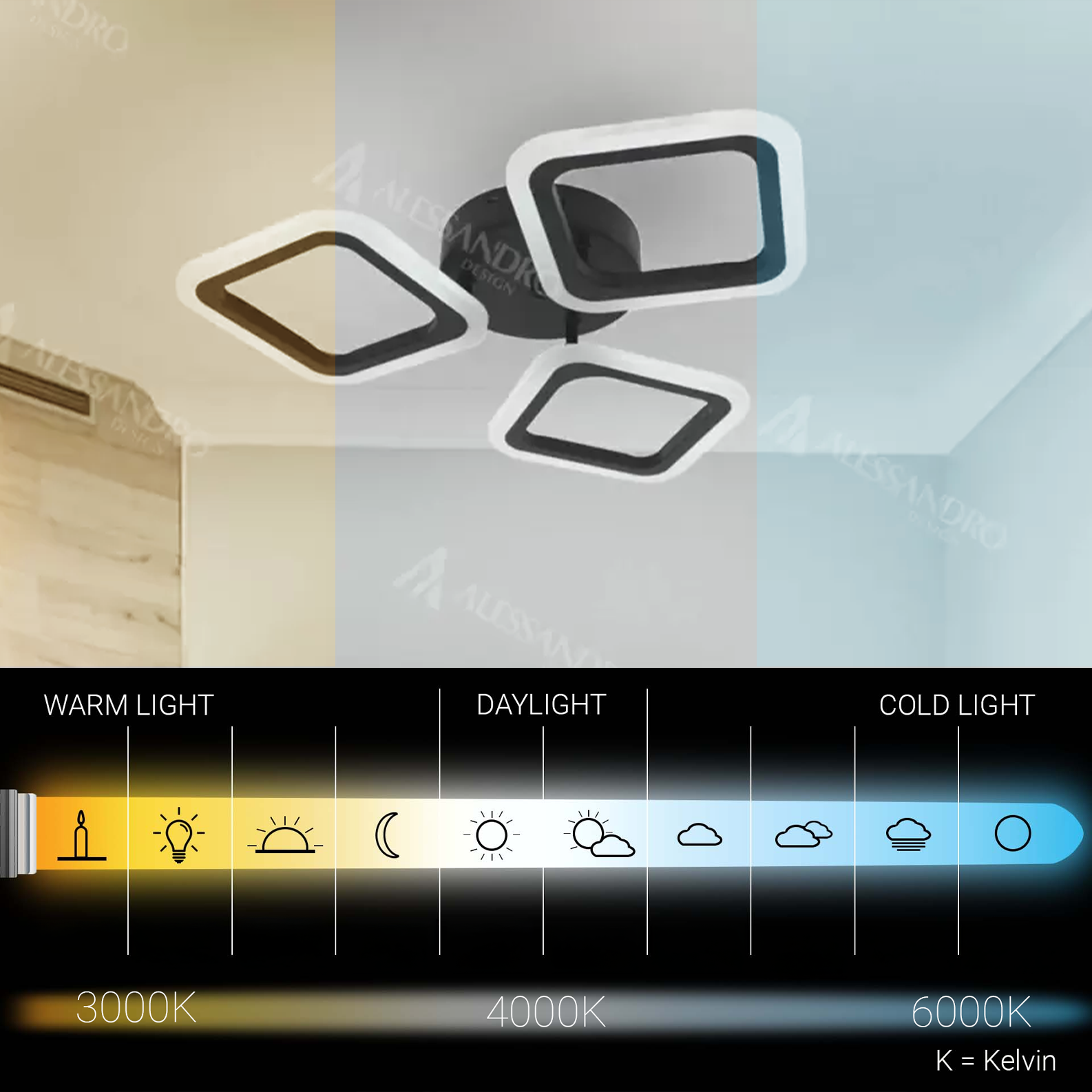 Lustra LED PULSARIS 40W, 3 Patrate, lumina Rece/Calda/Neutra, Negru Lustre LED Default Title Alessandro Design
