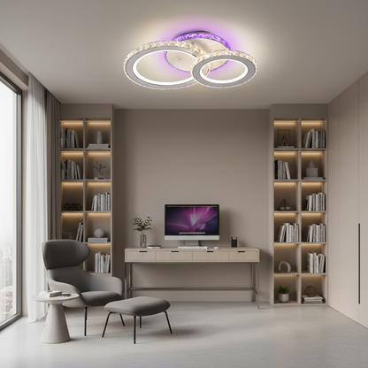 Lustra LED cu telecomanda si cristal NOVA ROTONDA RGB 42W, 2 Cercuri, lumina Rece/Calda/Neutra, Dimabila, Alb Lustre LED cu Telecomanda Default Title Alessandro Design