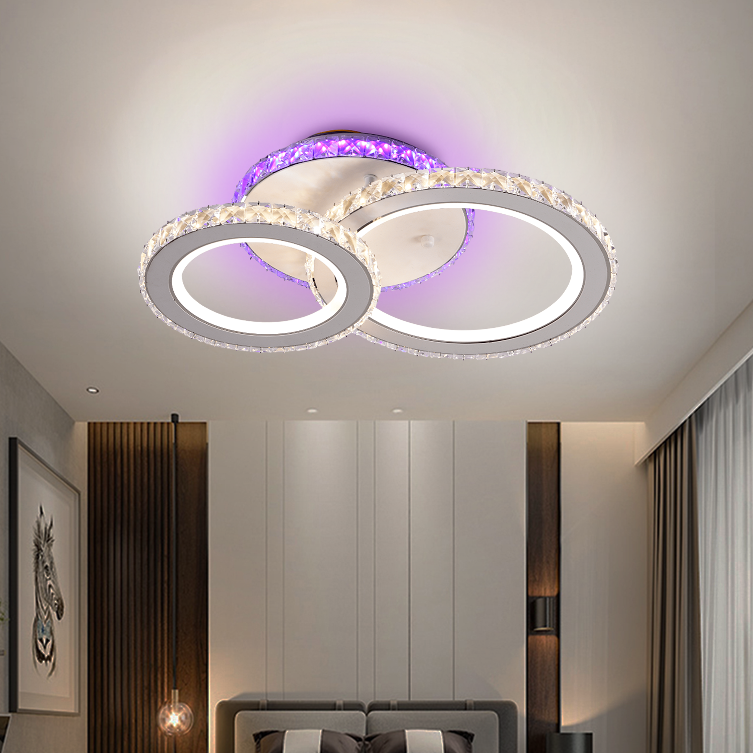 Lustra LED cu telecomanda si cristal NOVA ROTONDA RGB 42W, 2 Cercuri, lumina Rece/Calda/Neutra, Dimabila, Alb Lustre LED cu Telecomanda Default Title Alessandro Design