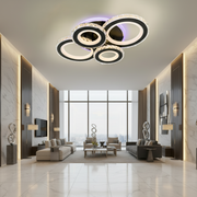 Lustra LED cu telecomanda si cristal NOVA ROTONDA RGB 82W, 4 Cercuri, lumina Rece/Calda/Neutra, Dimabila, Negru Lustre LED cu Telecomanda Default Title Alessandro Design