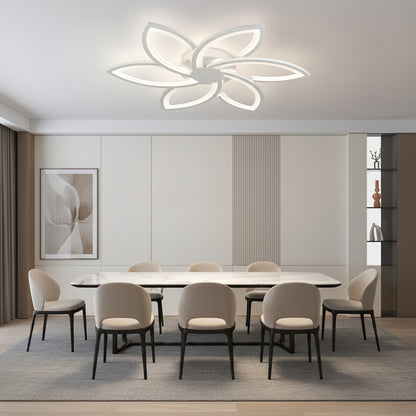 Lustra LED cu telecomanda si cristal FLORA 82W, 6 Petale, lumina Rece/Calda/Neutra, Dimabila, Alb