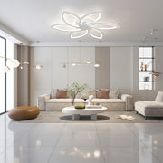 Lustra LED cu telecomanda si cristal FLORA 82W, 6 Petale, lumina Rece/Calda/Neutra, Dimabila, Alb