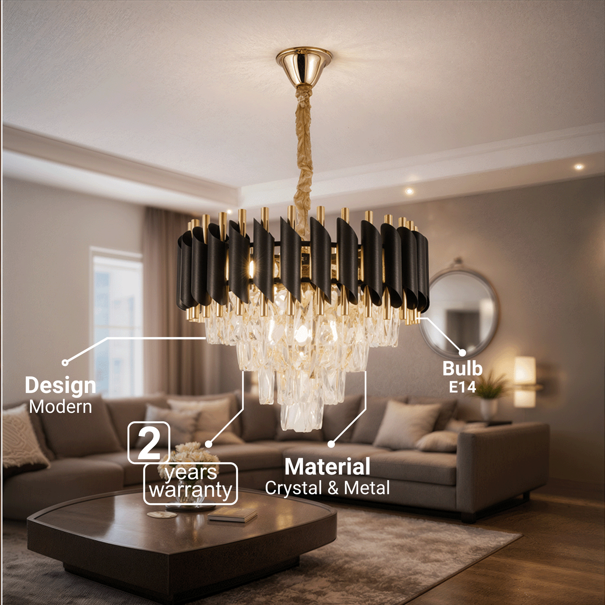 Candelabru Cristal VERSAILLES Nobile 5xE14, Diametru 40cm, Auriu Lucios si Negru Candelabre Cristal Default Title Alessandro Design