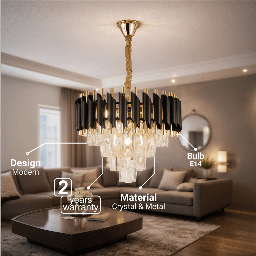 Candelabru Cristal VERSAILLES Nobile 5xE14, Diametru 40cm, Auriu Lucios si Negru Candelabre Cristal Default Title Alessandro Design