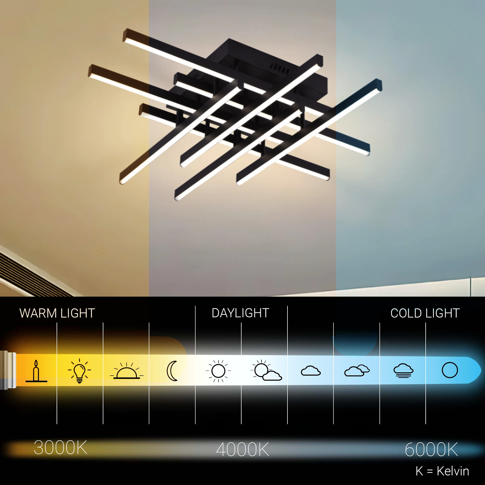 Lustra LED cu Telecomanda LINEX, 108W, 8 elemente, Lumina Rece/Calda/Neutra, Dimabila, Negru Lustre LED cu Telecomanda Default Title Alessandro Design