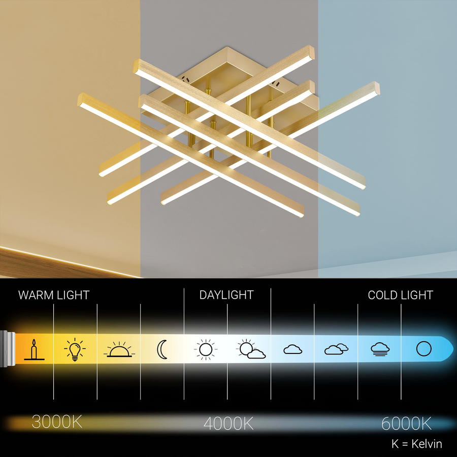 Lustra LED cu Telecomanda LINEX, 108W, Lumina 3000K/4000K/6000K, Dimabila, Auriu Lustre LED cu Telecomanda Default Title Alessandro Design