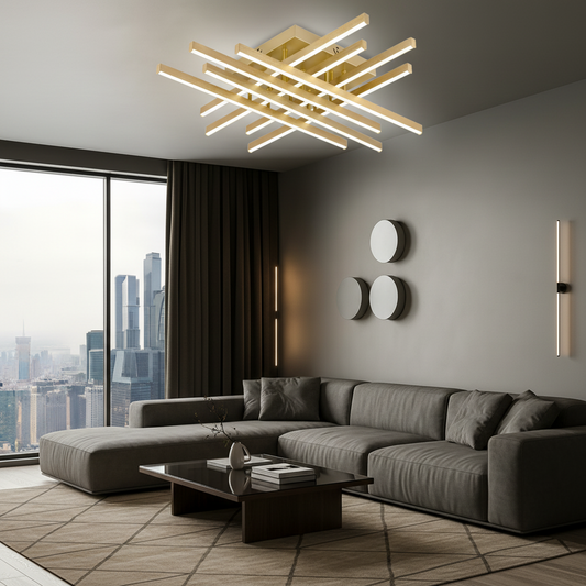 Lustra LED cu Telecomanda LINEX, 108W, Lumina 3000K/4000K/6000K, Dimabila, Auriu Lustre LED cu Telecomanda Default Title Alessandro Design