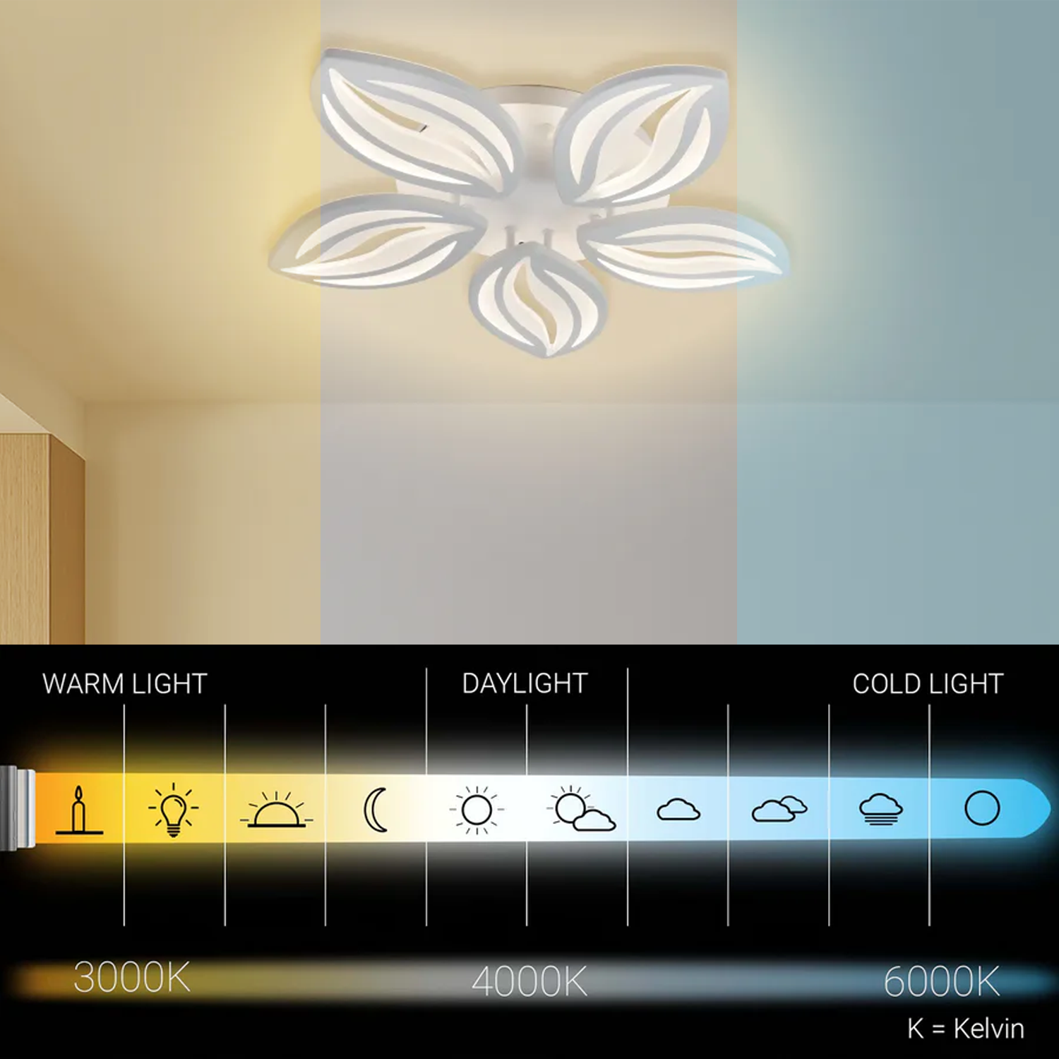 Lustra LED cu telecomanda ORCHID 66W, 5 Petale, lumina Rece/Calda/Neutra, Dimabila, Alb Lustre LED cu Telecomanda Default Title Alessandro Design