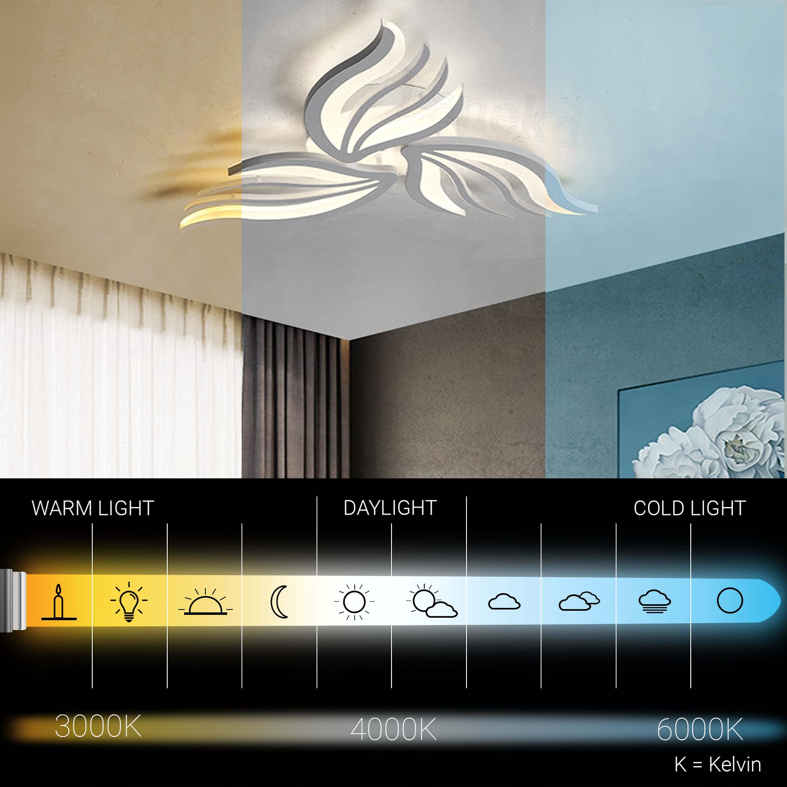 Lustra LED cu telecomanda SAKURA 37W, 3 Petale, lumina Rece/Calda/Neutra, Dimabila, Alb Lustre LED cu Telecomanda Default Title Alessandro Design